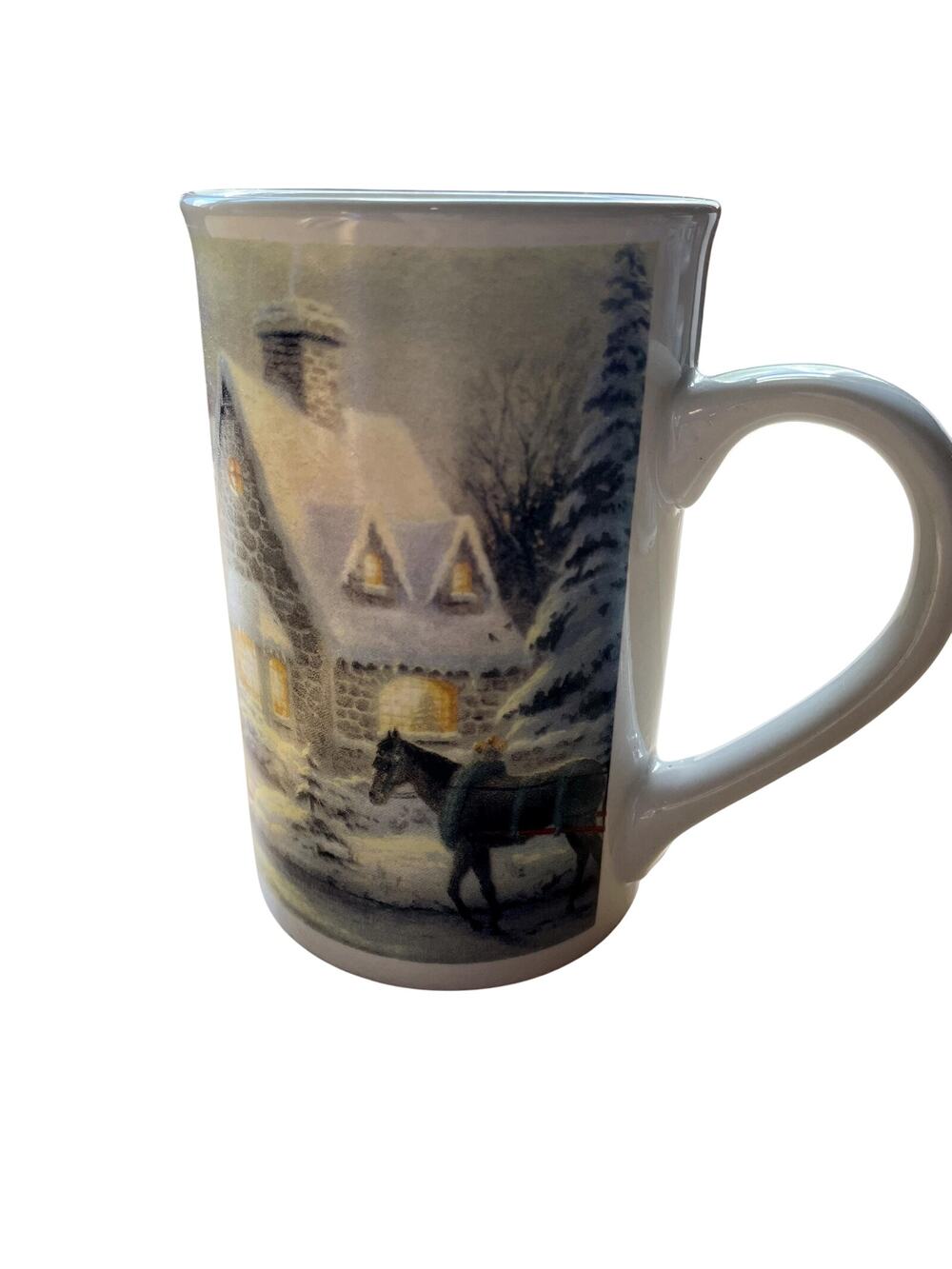 Thomas Kinkade Christmas Memories 2001 Coffee Mug Church Car Tree